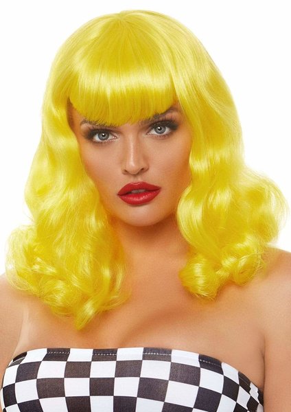 LEG AVENUE 16" RETRO BANG CURLY BOB WIG YELLOW