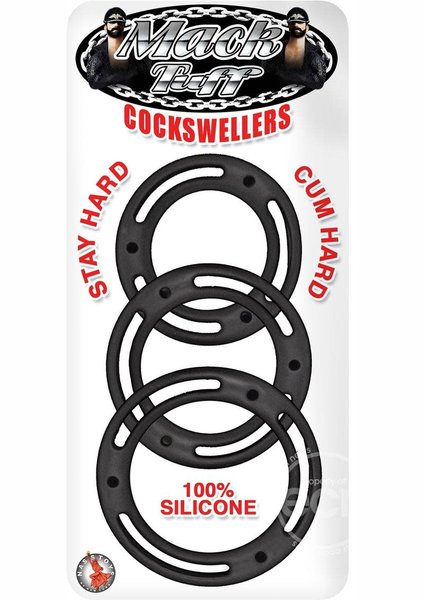 NASSTOYS MACK TUFF COCKSWELLERS SILICONE COCK RING 3 PK BLACK