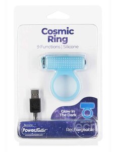 BMS Factory POWER BULLET COSMIC RING SILICONE RECHARGEABLE GLOW IN THE DARK BLUE
