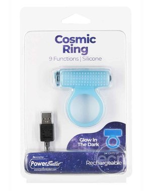 BMS Factory POWER BULLET COSMIC RING SILICONE RECHARGEABLE GLOW IN THE DARK BLUE