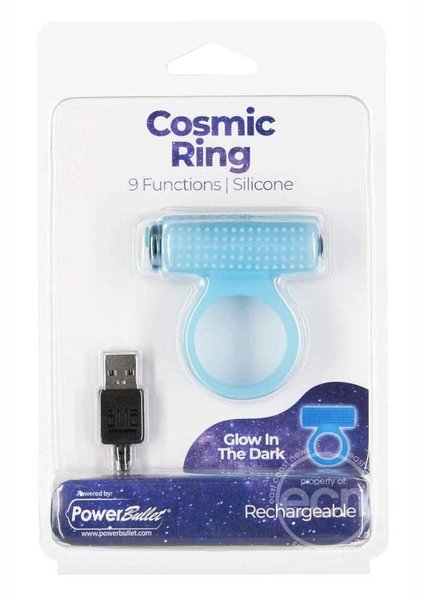 BMS Factory POWER BULLET COSMIC RING SILICONE RECHARGEABLE GLOW IN THE DARK BLUE
