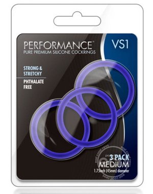BLUSH NOVELTIES PERFORMANCE VS1 MEDIUM SILICONE 3PK INDIGO