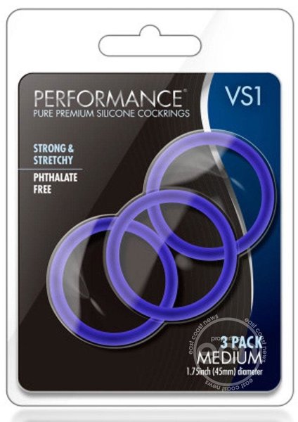 BLUSH NOVELTIES PERFORMANCE VS1 MEDIUM SILICONE 3PK INDIGO