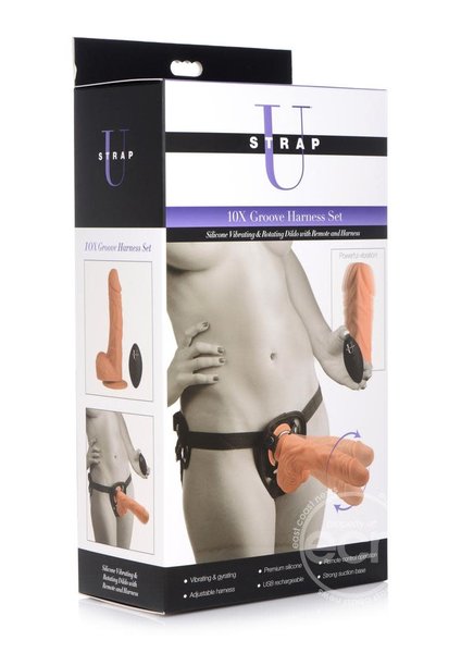 STRAP U STRAP U GROOVE HARNESS SET SILICONE VIBRATING & ROTATING WITH REMOTE