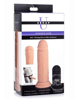 XR Brands STRAP U POWER PLAYER 28X VIBRATING SILICONE RECHARGEABLE DILDO 6.5" WITH REMOTE VANILLA