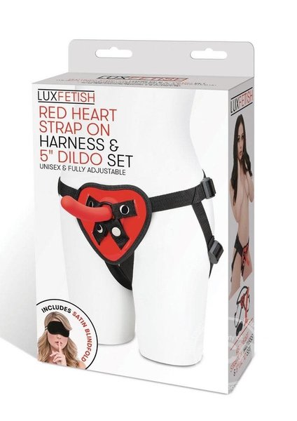 LUX FETISH LUX RED HEART STRAP ON HARNESS & 5" DILDO SET