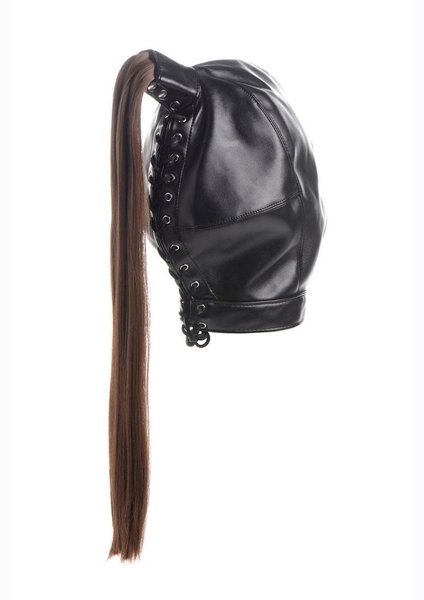 STRICT STRICT BRUNETTE PONYTAIL BONGAGE HOOD