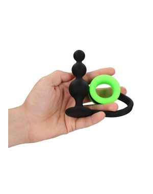 OUCH! OUCH! BEADS BUTT PLUG WITH COCK RING SILICONE GLOW IN THE DARK