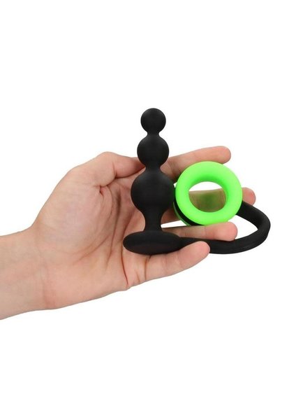 OUCH! OUCH! BEADS BUTT PLUG WITH COCK RING SILICONE GLOW IN THE DARK