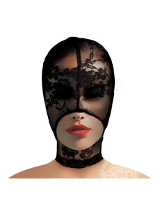 MASTER SERIES MASTER SERIES LACE SEDUCTION BONDAGE HOOD BLACK
