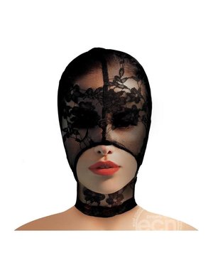 MASTER SERIES MASTER SERIES LACE SEDUCTION BONDAGE HOOD BLACK