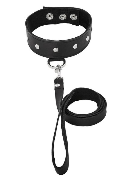 SPORTSHEETS SPORTSHEETS BLACK LEATHER LEASH & COLLAR