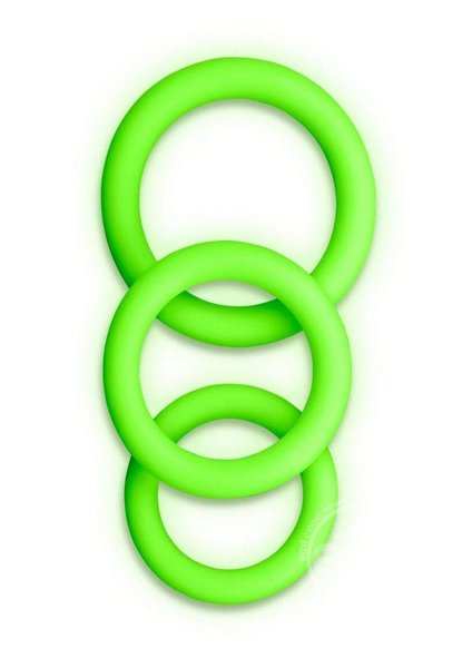 OUCH! OUCH! SILICONE COCK RING SET GLOW IN THE DARK 3 PC