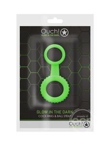 OUCH! OUCH! COCK RING & BALL STRAP SILICONE GREEN GLOW IN THE DARK