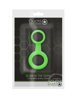 OUCH! OUCH! COCK RING & BALL STRAP SILICONE GREEN GLOW IN THE DARK