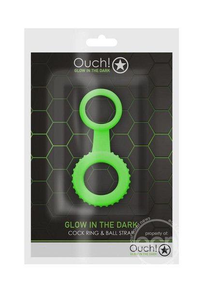 OUCH! OUCH! COCK RING & BALL STRAP SILICONE GREEN GLOW IN THE DARK
