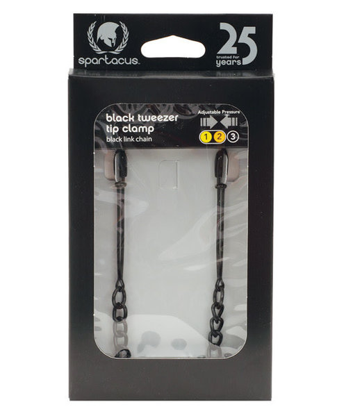 CalExotics SPARTACUS ADJUSTABLE BLACK TWEEZER NIPPLE CLAMPS WITH CHAIN