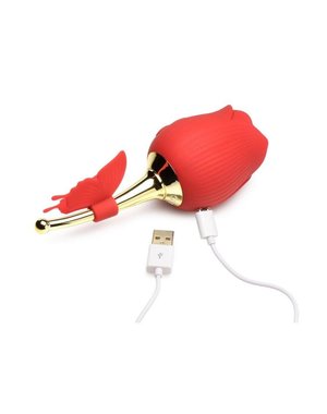 INMI TOYS INMI BLOOMGASM FLUTTER ROSE SILICONE SUCKING ROSE WITH BUTTERFLY TEASER