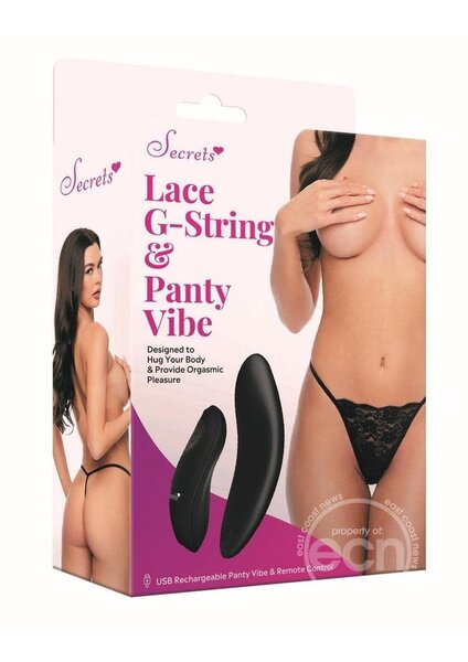 Xgen Products SECRET KISSES RECHARGEABLE SILICONE LACE G-STRING AND PANTY VIBE BLACK