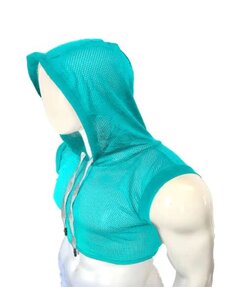 KNOBS KNOBS HOODED MESH CROP TOP SKY BLUE