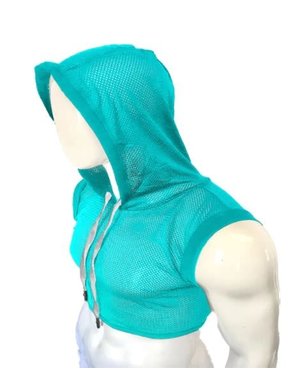 KNOBS KNOBS HOODED MESH CROP TOP SKY BLUE