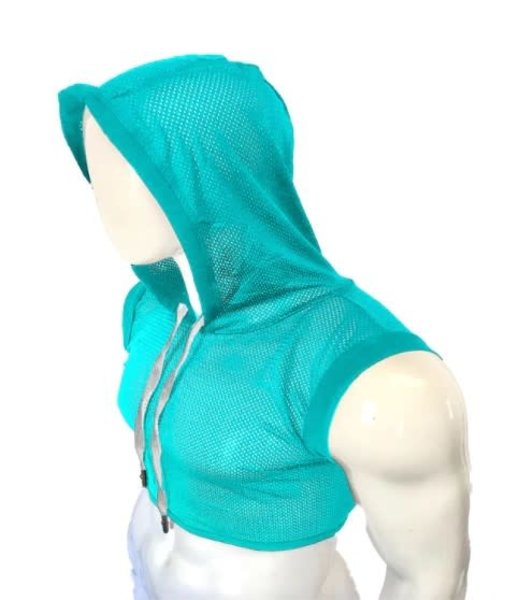 KNOBS KNOBS HOODED MESH CROP TOP SKY BLUE