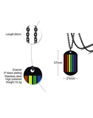 FLYING MONKEE BLACK STAINLESS STEEL DOG TAG WITH RAINBOW STRIPES