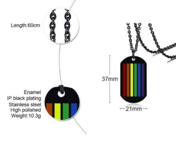 FLYING MONKEE BLACK STAINLESS STEEL DOG TAG WITH RAINBOW STRIPES