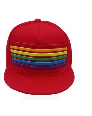  RAINBOW EMBROIDERED STRIPES CAP RED