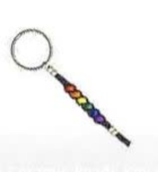 BRAIDED LEATHER WITH RAINBOW CERAMIC KEYCHAIN