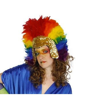 ZUCKER ZUCKER RAINBOW FEATHER SEQUIN HEADDRESS WITH GOLD SEQUINS