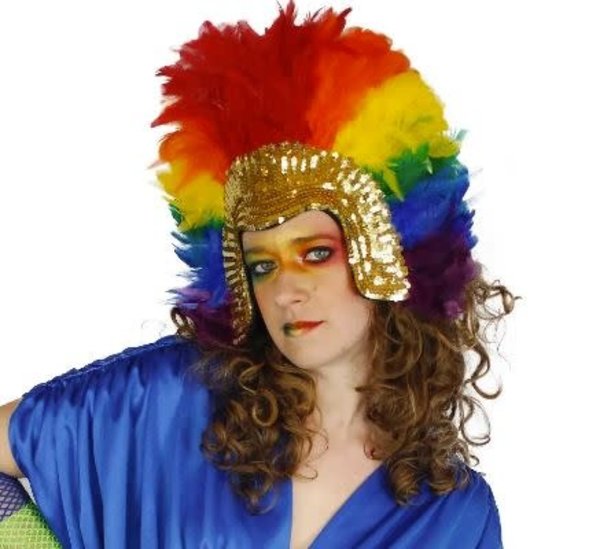 ZUCKER ZUCKER RAINBOW FEATHER SEQUIN HEADDRESS WITH GOLD SEQUINS
