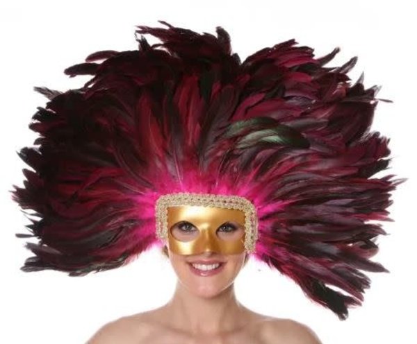 ZUCKER ZUCKER FEATHER HEADDRESS & REMOVABLE MASK SHOCKING PINK