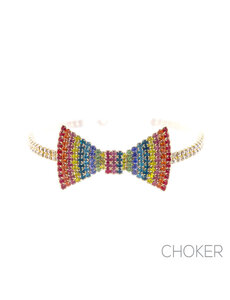 WESTERN FASHION RAINBOW RHINESTONE BOWTIE CHOKER