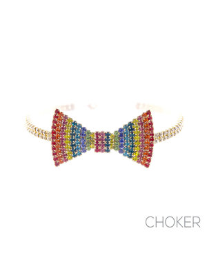 WESTERN FASHION RAINBOW RHINESTONE BOWTIE CHOKER