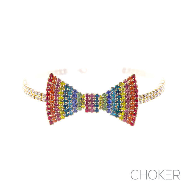 WESTERN FASHION RAINBOW RHINESTONE BOWTIE CHOKER