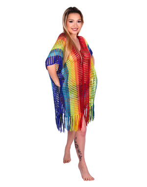 WESTERN FASHION CROCHET RAINBOW COVER UP TUNIC