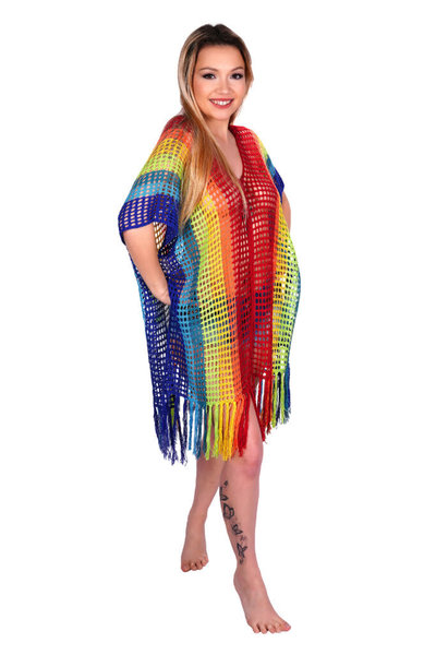 WESTERN FASHION CROCHET RAINBOW COVER UP TUNIC