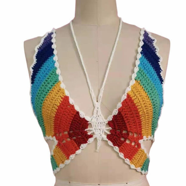 WESTERN FASHION RAINBOW BUTTERFLY CROCHET TOP