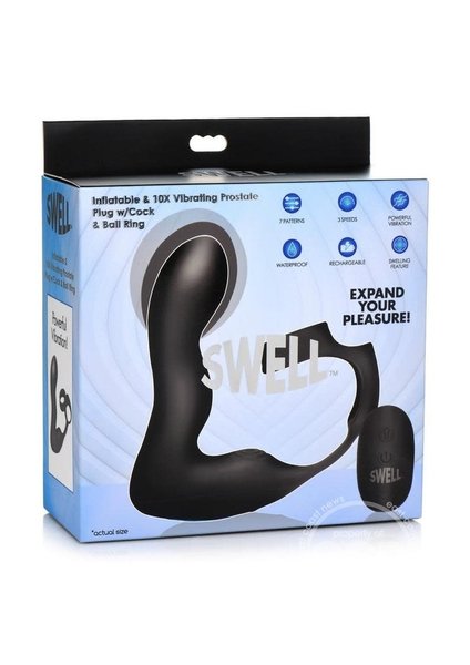XR Brands SWELL 10X INFLATABLE SILICONE VIBE PLUG WITH COCK & BALL RING
