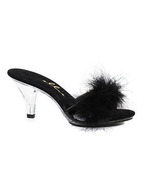 ELLIE SHOES 305-SASHA 3" HEEL MARIBOU SLIPPER BLACK