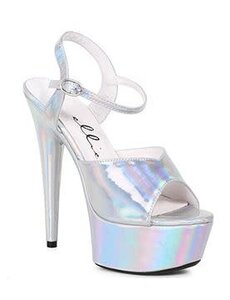 ELLIE SHOES 609-LOLA 6" HEEL POINTED STILETTO SANDAL WITH METALLIC PLATFORM SILVER