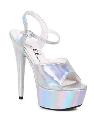 ELLIE SHOES 609-LOLA 6" HEEL POINTED STILETTO SANDAL WITH METALLIC PLATFORM SILVER
