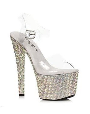 ELLIE SHOES 709-ZIAMOND 7" STILETTO WITH SILVER RHINESTONES PLATFORM SANDAL