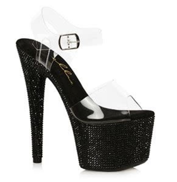 ELLIE SHOES 709-ZINA 7" BLACK STILETTO WITH RHINESTONES PLATFORM SANDAL