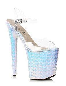 ELLIE SHOES 850-SUGAR 8" HEEL SILVER HOLOGRAM SANDAL
