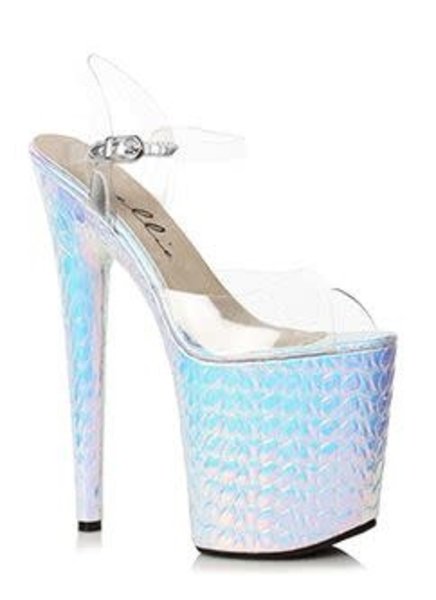 ELLIE SHOES 850-SUGAR 8" HEEL SILVER HOLOGRAM SANDAL