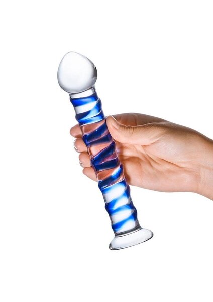 GLAS BLUE SPIRAL GLASS DILDO 7.5inch