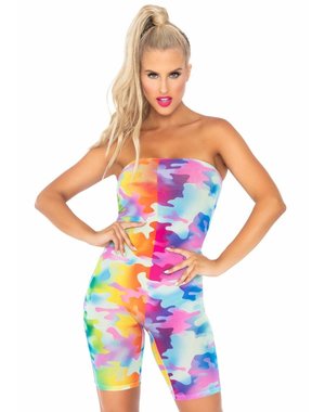 LEG AVENUE RAINBOW CAMO MESH STRAPLESS ROMPER