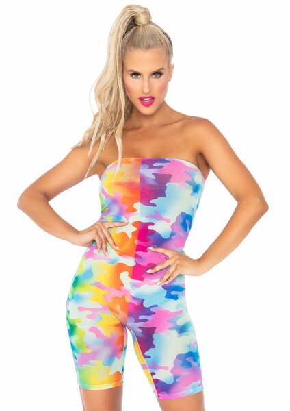 LEG AVENUE RAINBOW CAMO MESH STRAPLESS ROMPER